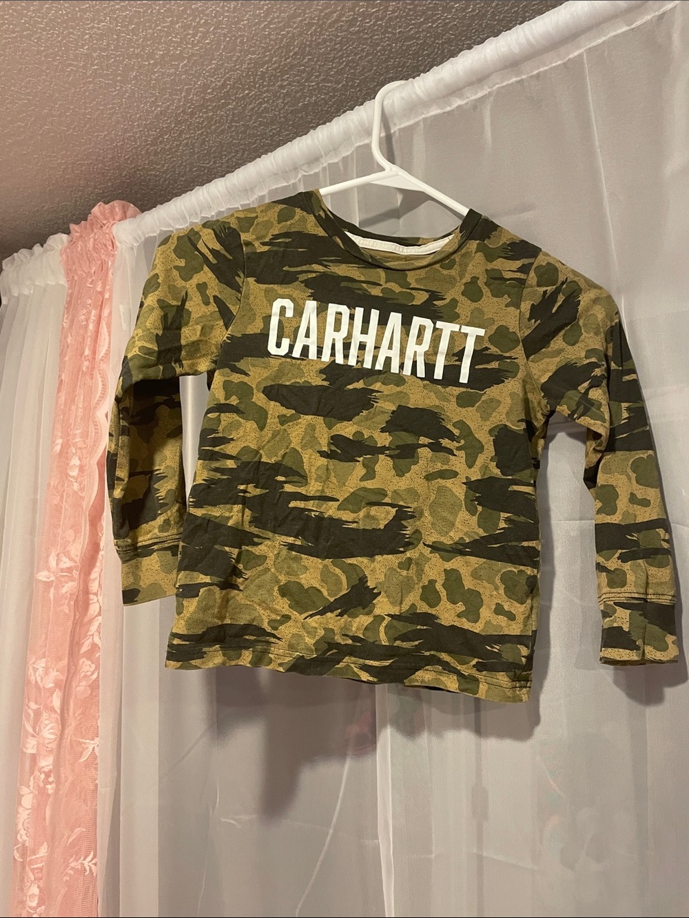 Carhartt Kids Long-Sleeve Camo Tee in Olive & Dark Green
